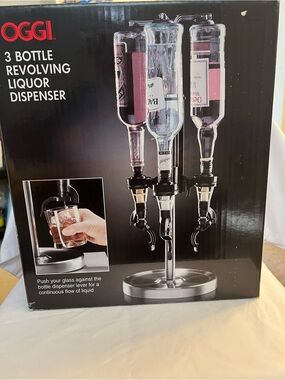 OGGI 3-Bottle Revolving Liquor Dispenser in Silver